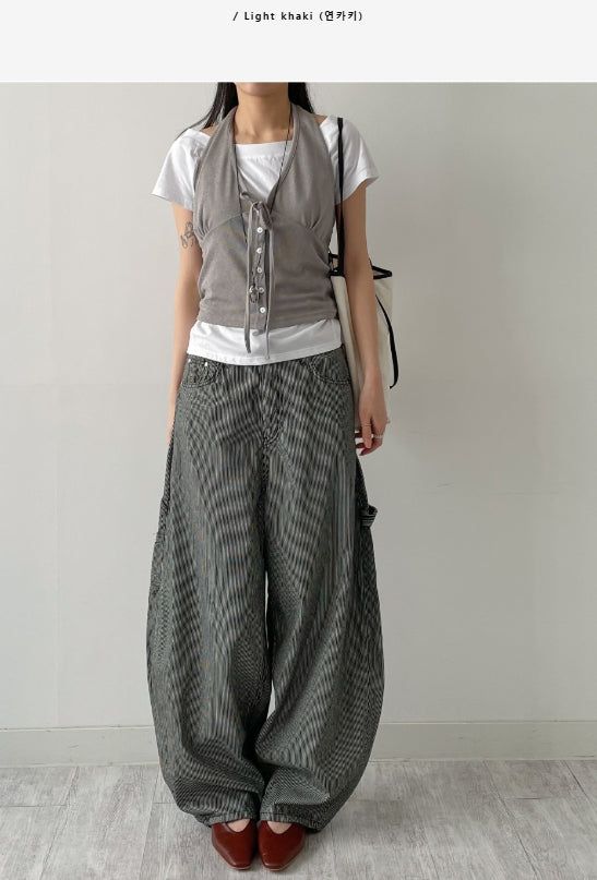 Bio Shirred Halter Neck Knit Vest