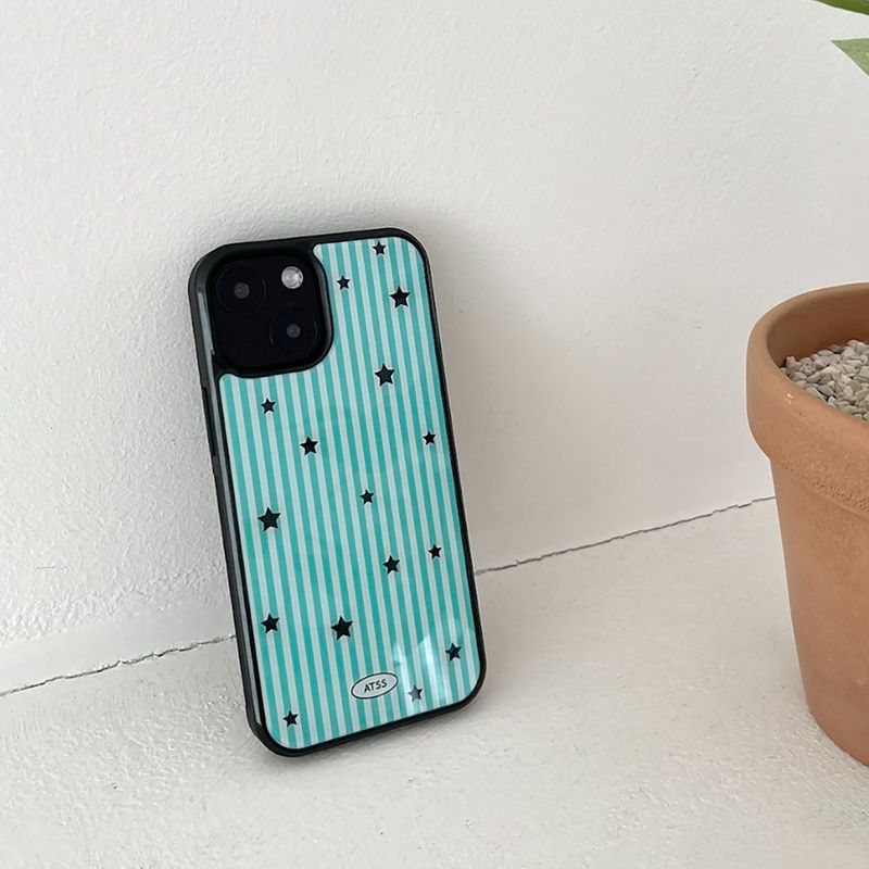 stripe star glossy glass bumper case (mint)