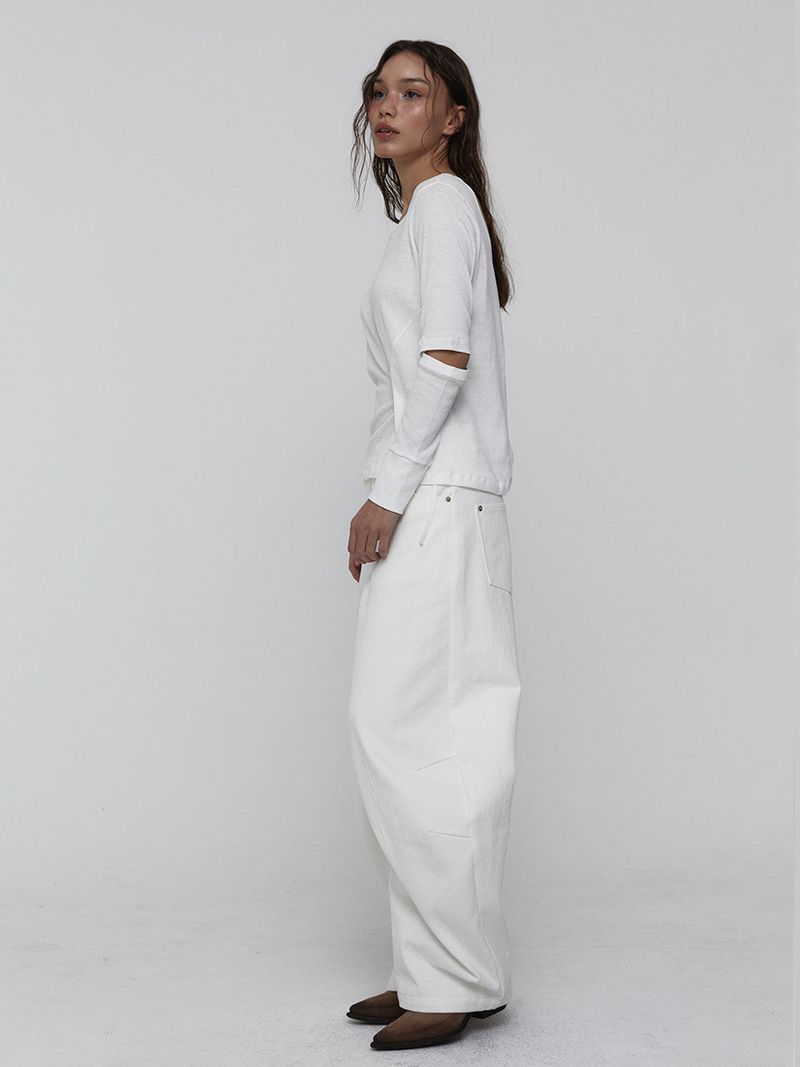 Curved Cotton Pants_White