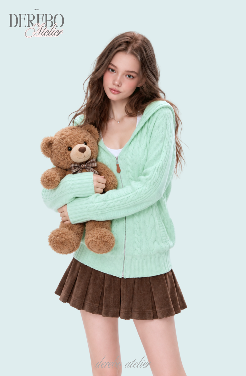 Mint Twist Hooded Knit Zip-Up