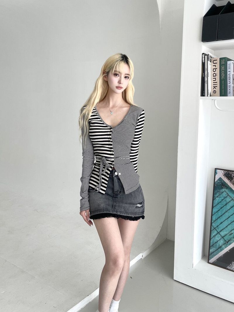 1482. denim frill damage mini skirt (2color)