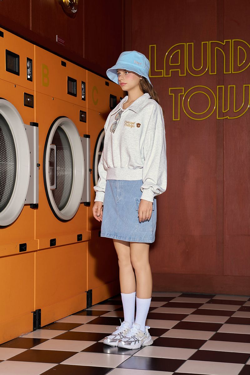 Basic logo Collar Cropped Sweatshirt / Ash Gray [Women]