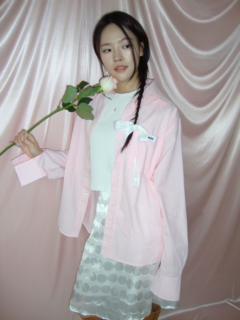 ribbon button shirt-2type(white,pink)