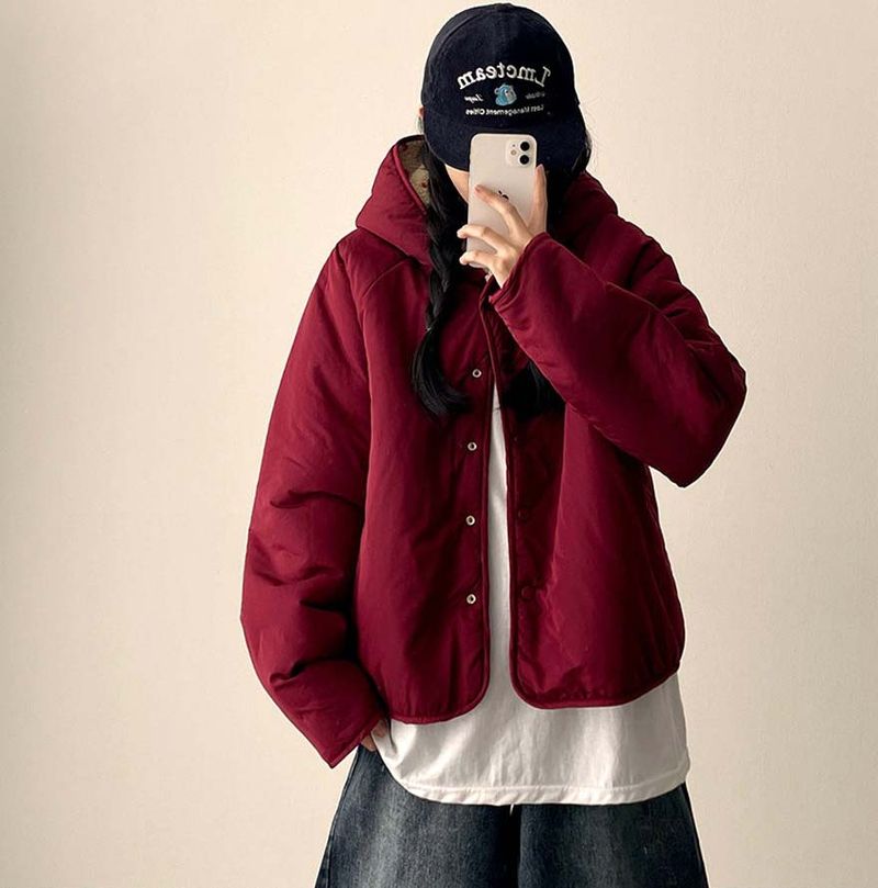 [Double-sided/Reversible*] PN Heart Pattern Fleece Hooded Jumper