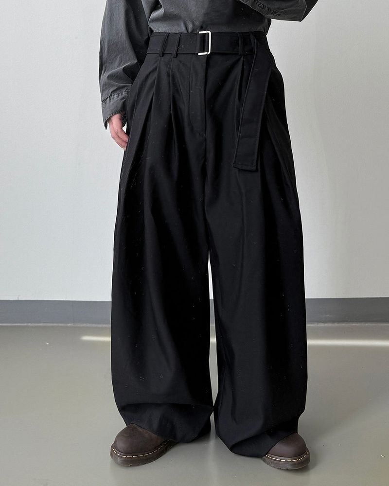 Drape Belted Wide Slacks