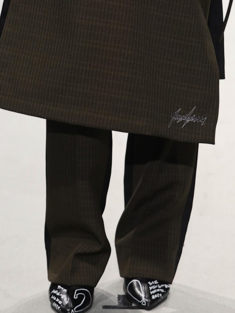 Olive Staggered Line Skirt Trousers