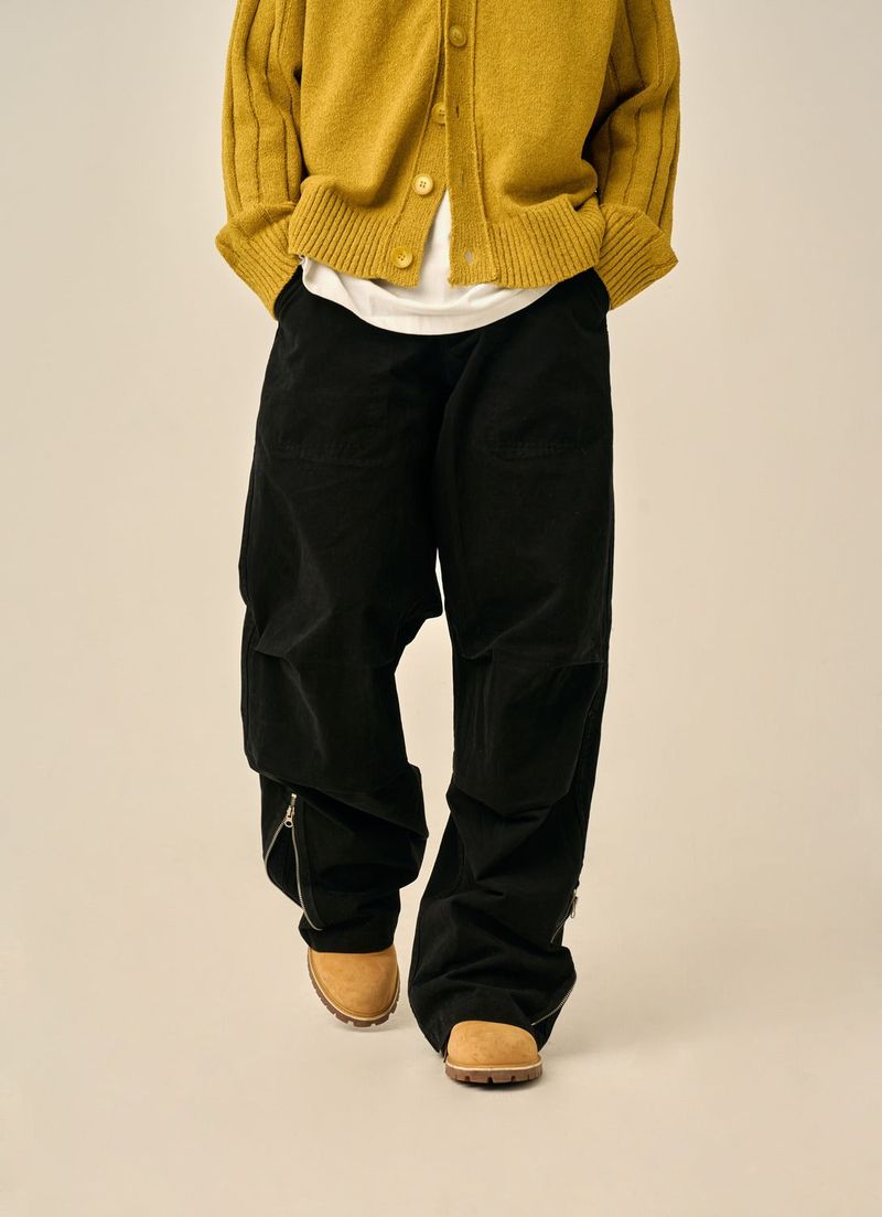 VINTAGE PINTUCK COTTON PANTS - BLACK