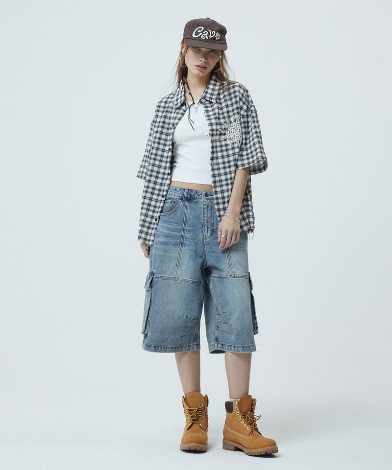 CHECK APPLIQUE HALF SHIRT