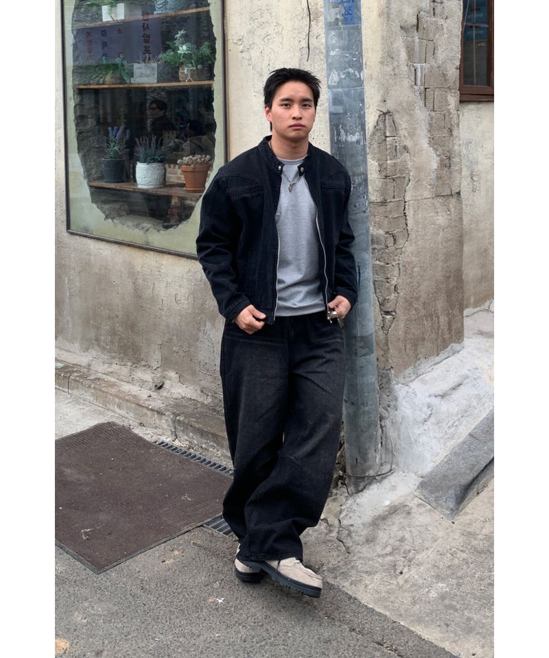 Crop Biker Washing Jacket