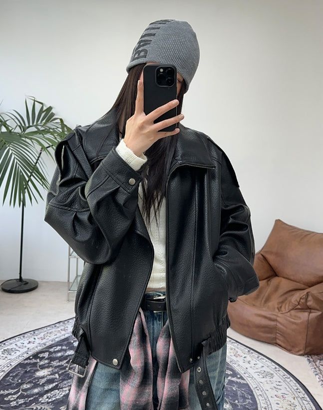 Ferid Double High Neck Leather Jumper