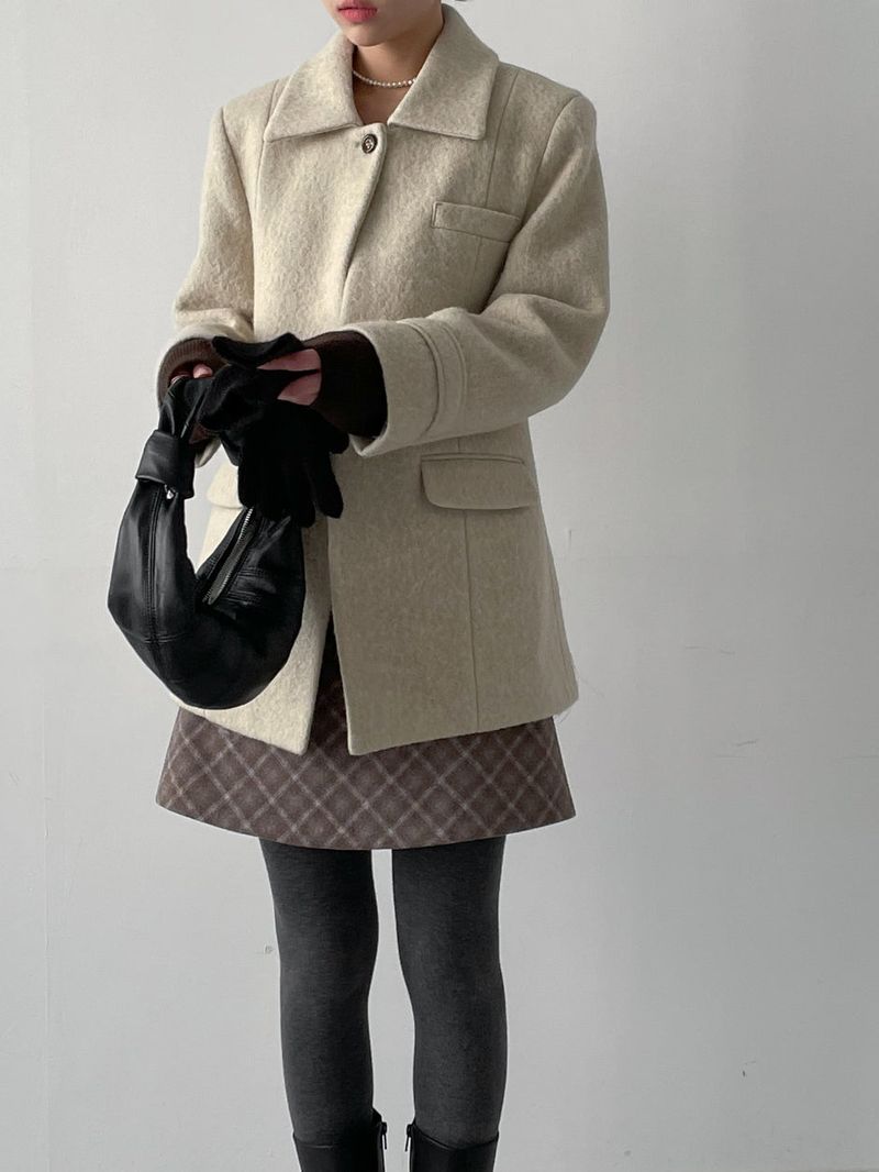 [wool95%] Sander Collar Wool Half Coat