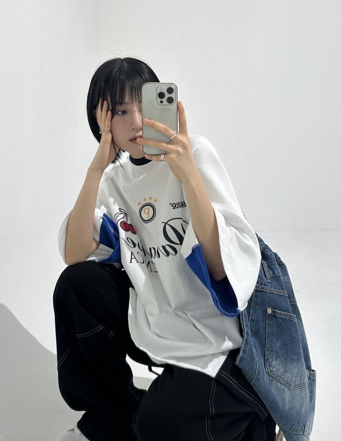 Color block raglan over t-shirt