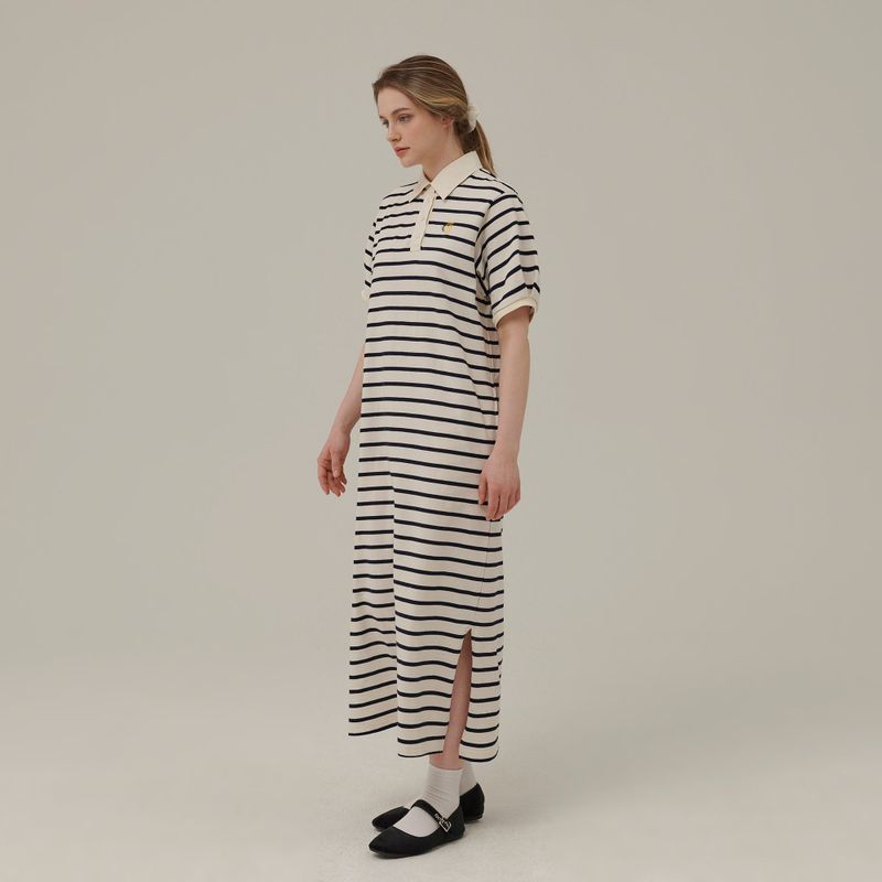 STRIPE COLLAR MAXI DRESS_IVORY