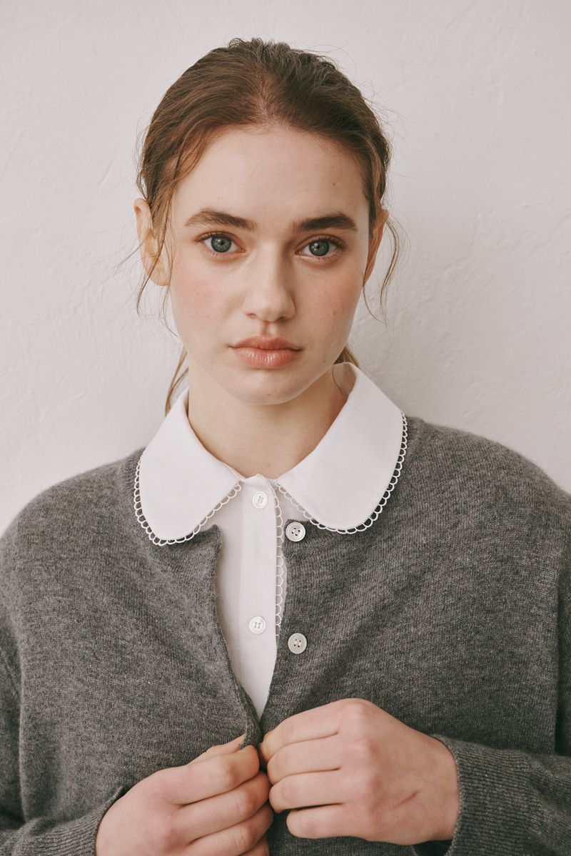 Camel round cardigan (Dark grey)