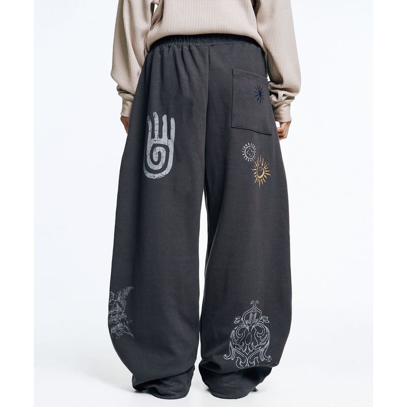 Multi-Print Sweat Pants - Charcoal