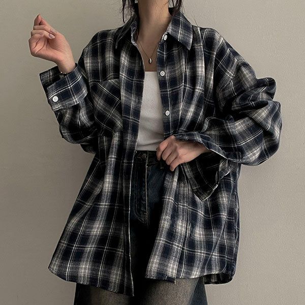 Sand Planning Oversized Checkered Shirt Shirt