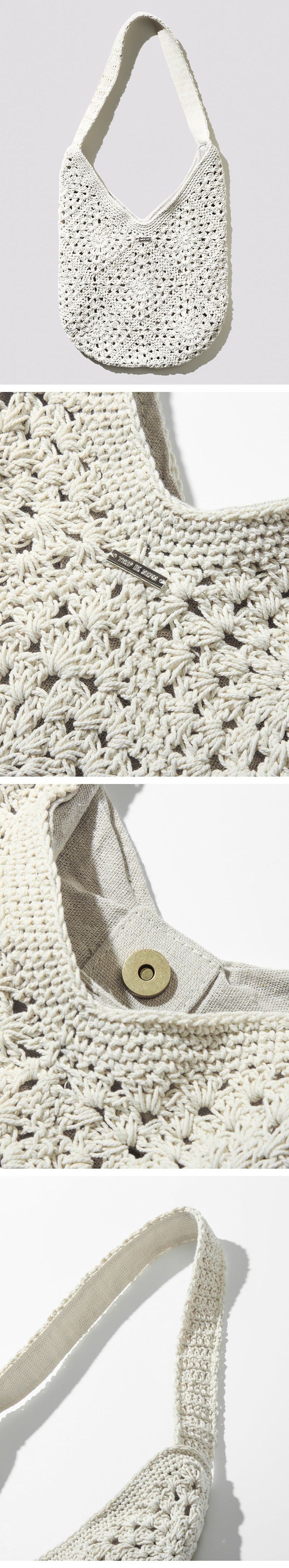 Floral Crochet Round Shoulder Bag_White  