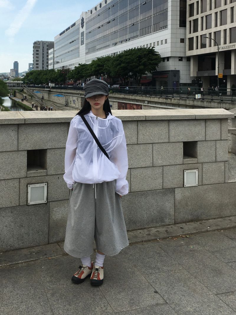 Sheer diagonal see-through windbreaker (5c)