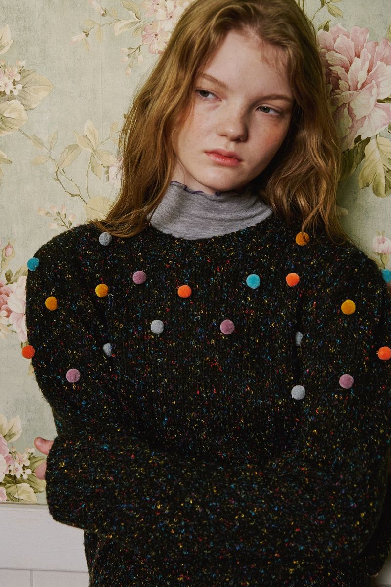 Pom Pom Mix Knit [Charcoal Black]