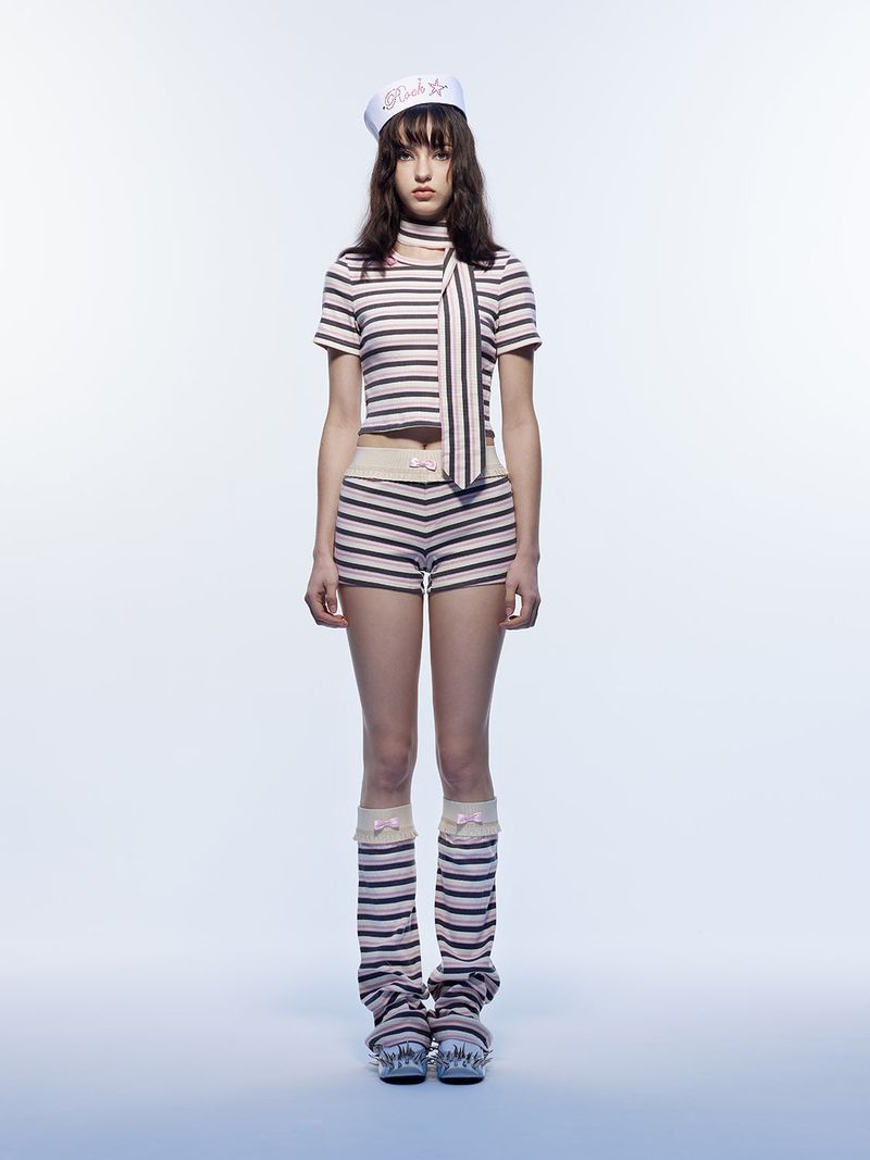 EmohaY2K Pink striped basic all-match shorts