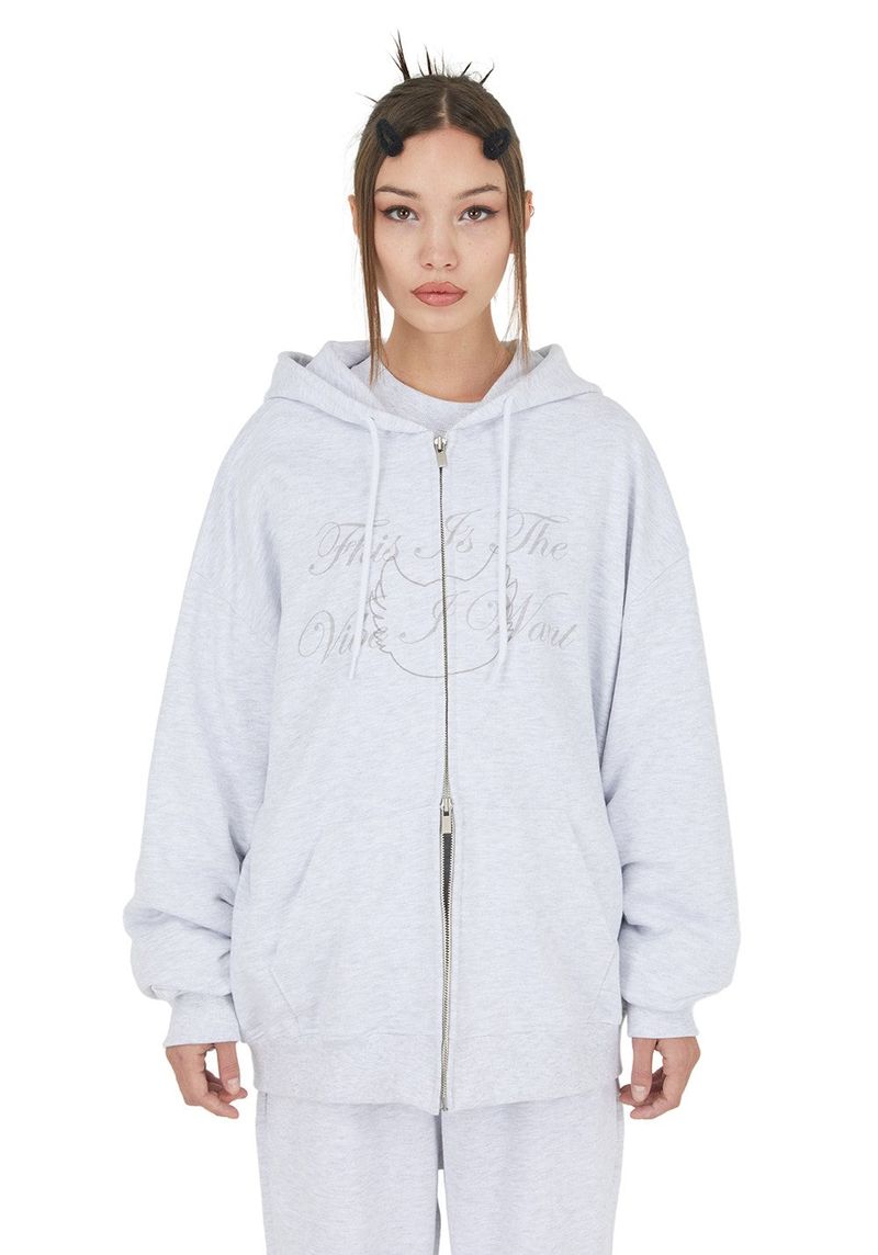 ITZAVIBE（イッザバイブ）の「[IHD002-2] SIGNATURE GRAPHIC HOOD ZIP UP WHITEMELANGE（Tops）」