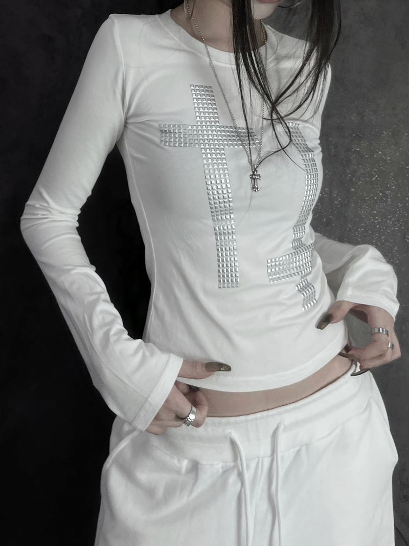 cross square stud T (2color)