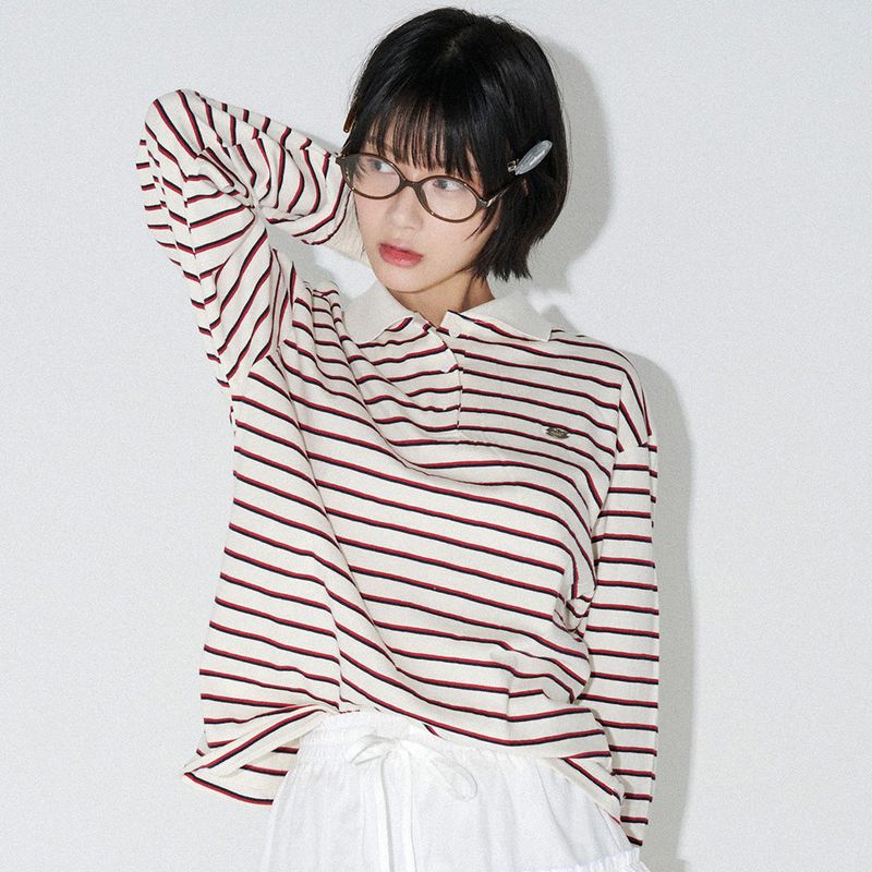 mellotory(メロートリー)の「STRIPE COLLAR T-SHIRT (Ivory)(Tops)」