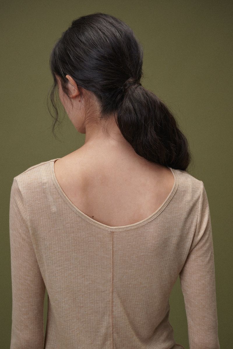 Wool boat neck T (Beige)