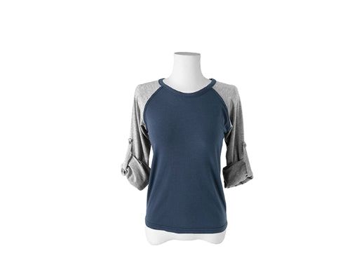 Sami Check Button Raglan Roll-Up Long Sleeve T-Shirt