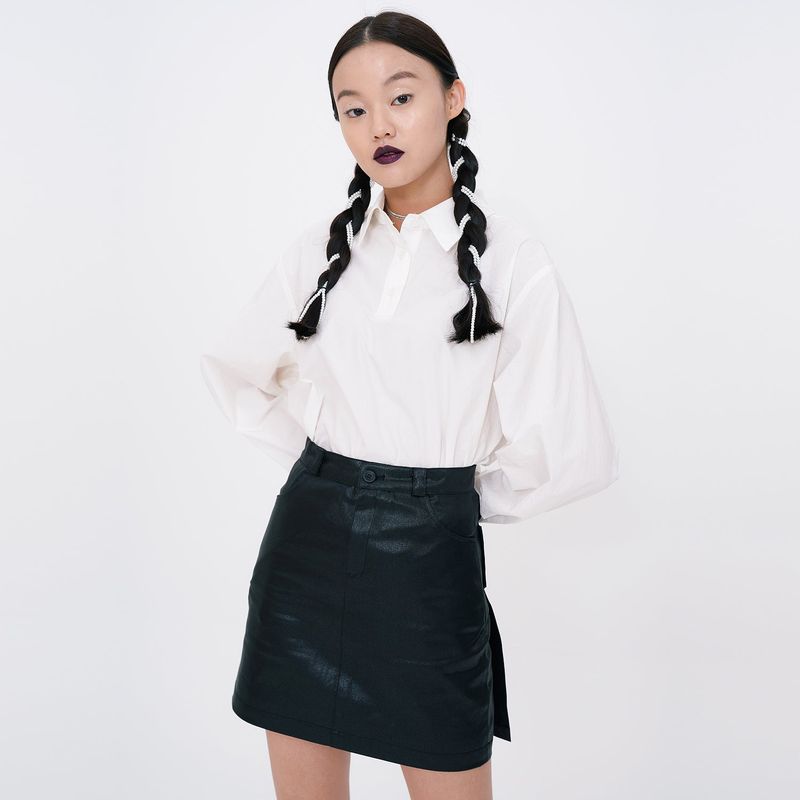 Crinkle Basic Shirts [White]