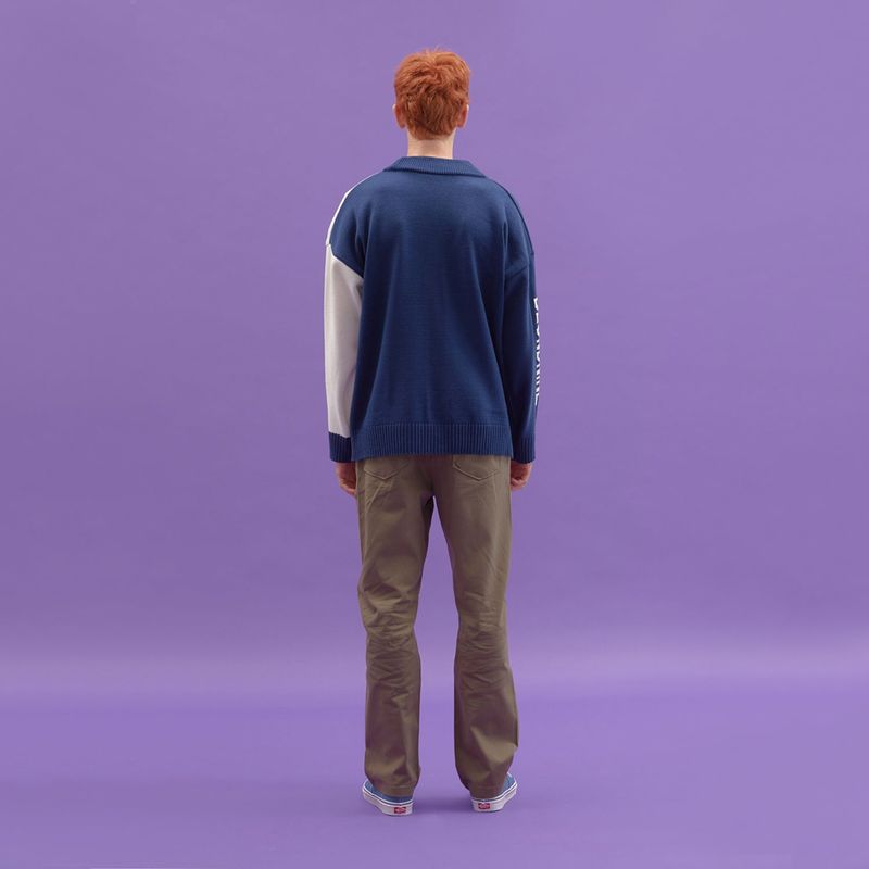 INTARSIA HALF HALF KNIT CARDIGAN_DARK BLUE
