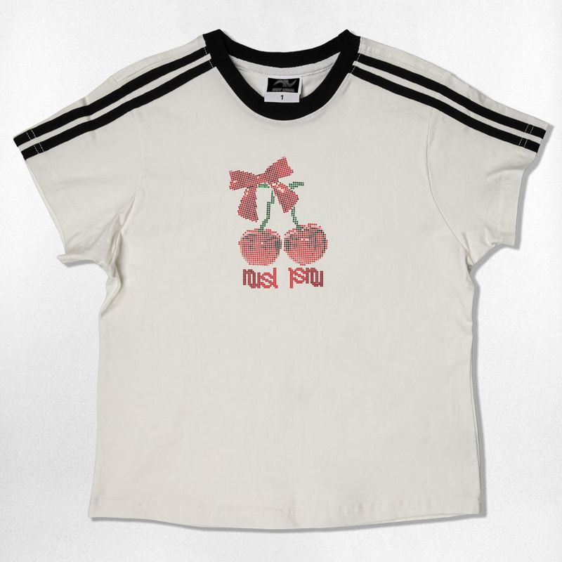 Dot Cherry Semi Crop T-Shirts - 6COLOR