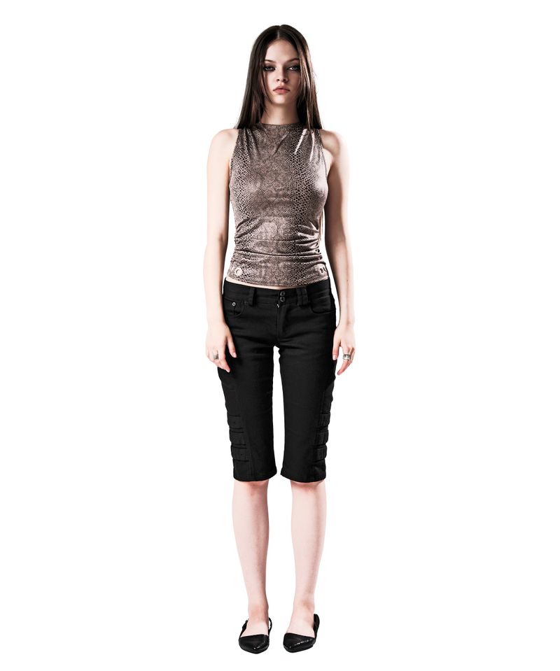 PYTHON SHIRRING SLEEVELESS TOP BEIGE