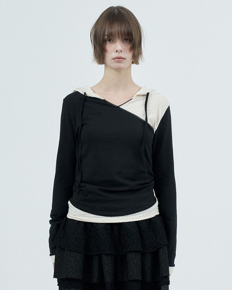 Fazed(フェイズド)の「dot wrap layered hoodie / black(Tops)」