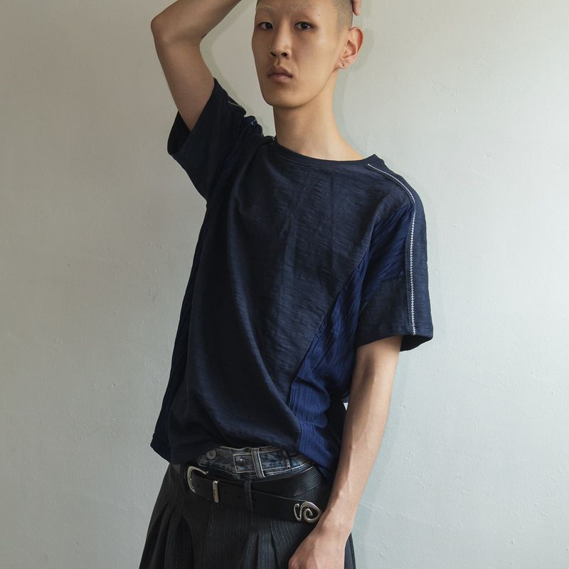 Crease half T-shirts / Navy