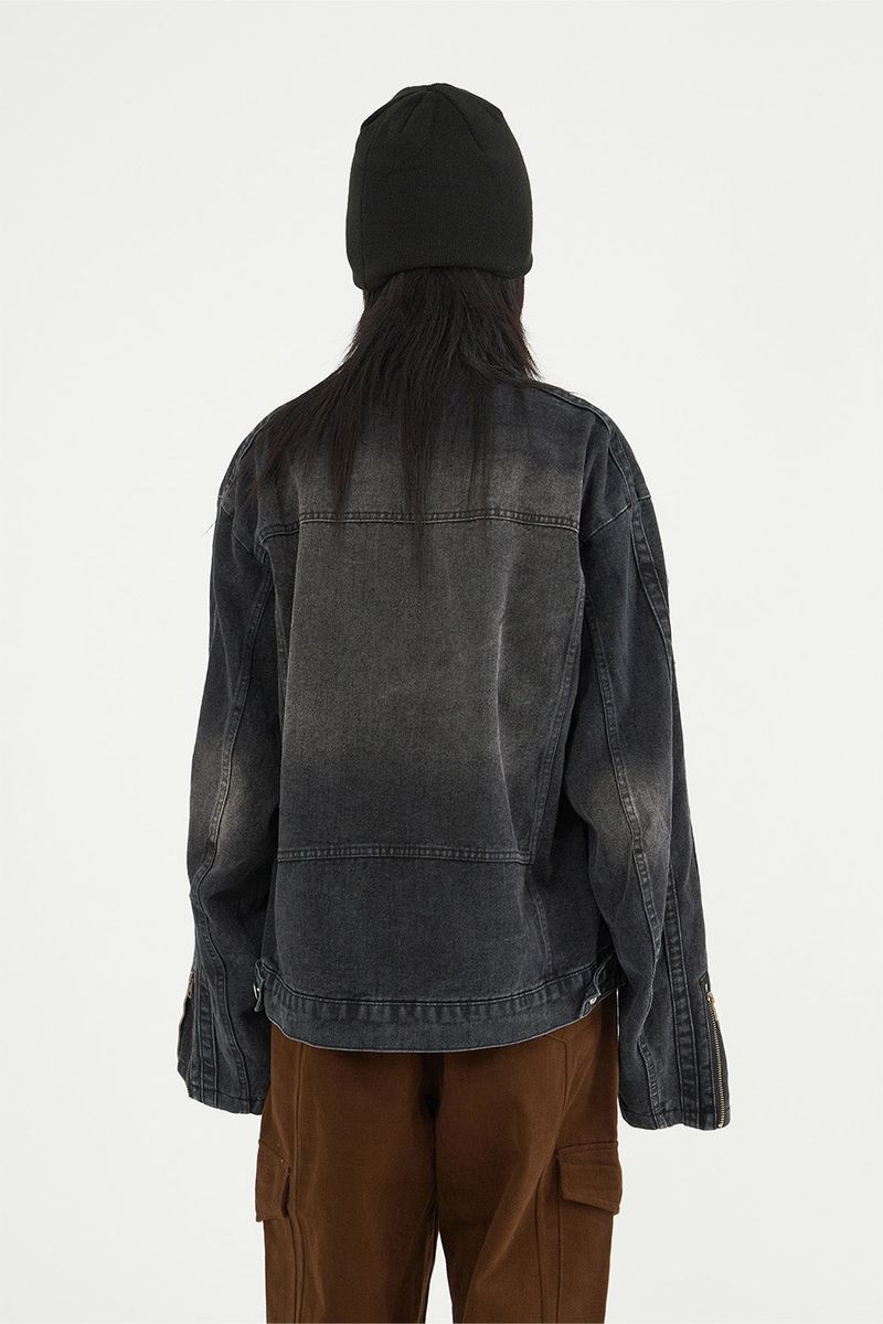 Motorcycle track zip-up denim jacket