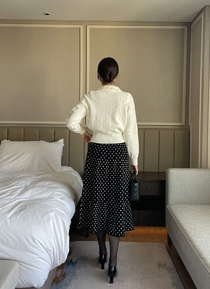 Lua Dot Knit Banding Flare Skirt