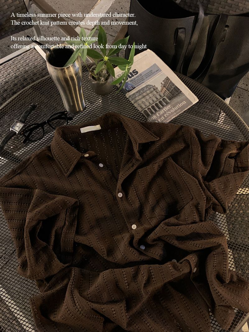 Look Flip Coust Crochet Punched Oversized Short Sleeve Shirt