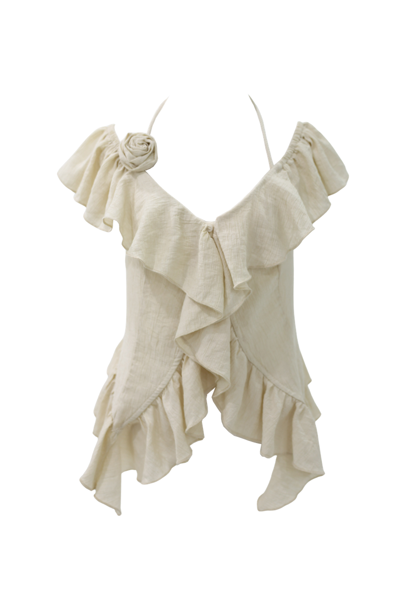 Rose corsage frill top (Black/Beige)