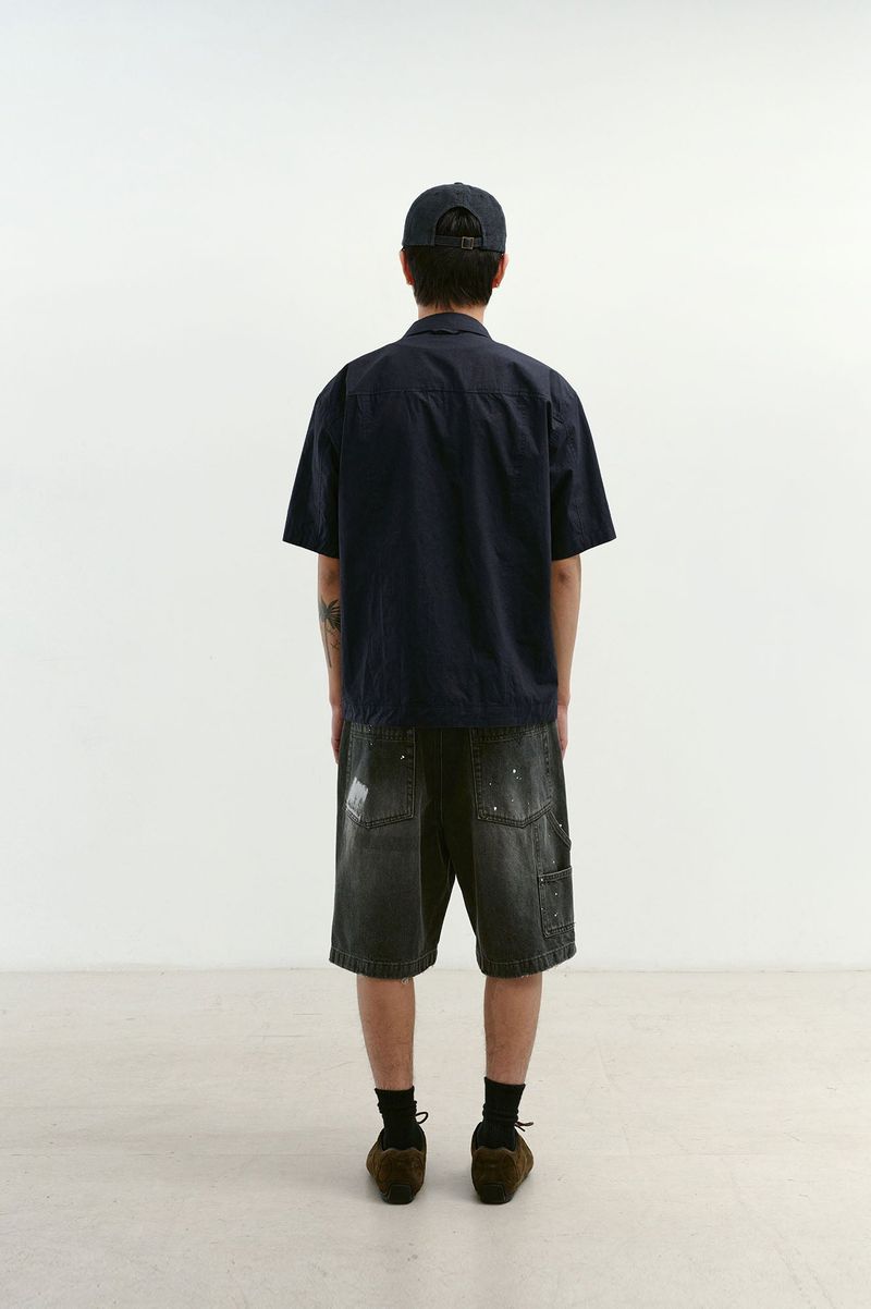 Aged Splatter Carpenter Denim Shorts(Washed Black)