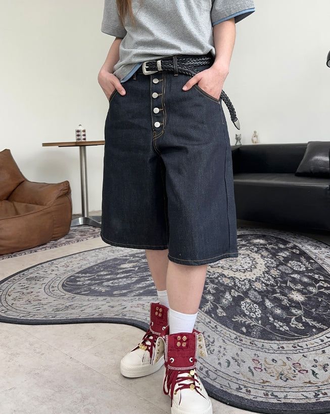 Arpa Front Button Bermuda Denim Pants