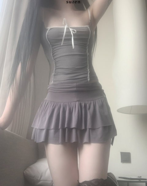 Verena Ribbon Lace Top (light gray)