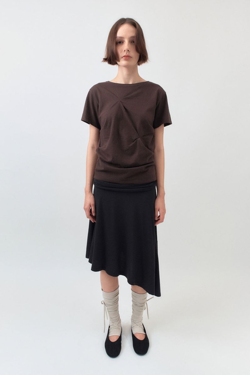 SYMMETRIC PERCENT（シメトリック パーセント）の「シャーリングジャージスカート / ブラック（スカート）」