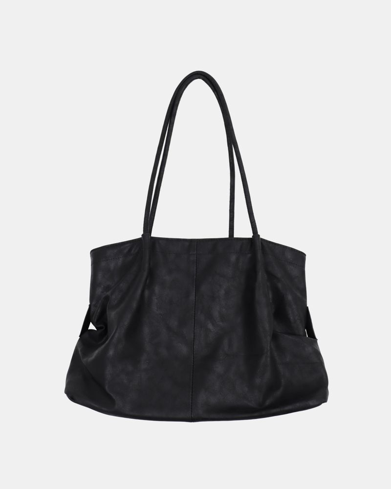 Pecan Leather Shirring Shoulder Bag