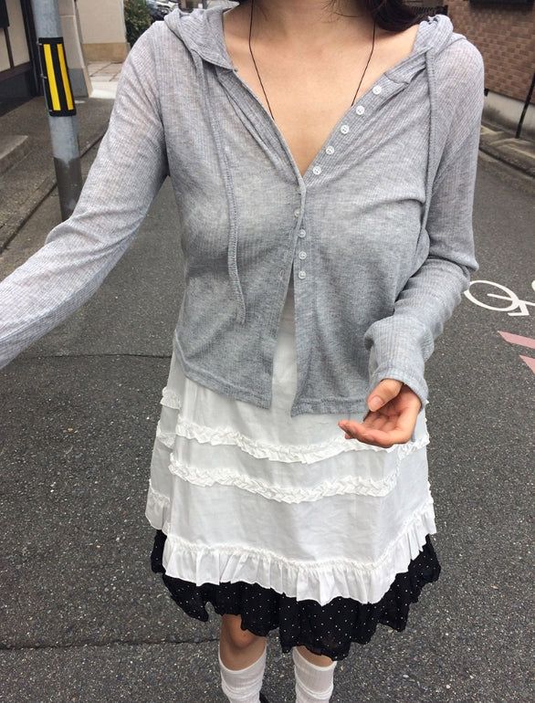 anyonemore（エニーワンモアー）の「Ern Slim Button Hood See-Through Cardigan（Tops）」