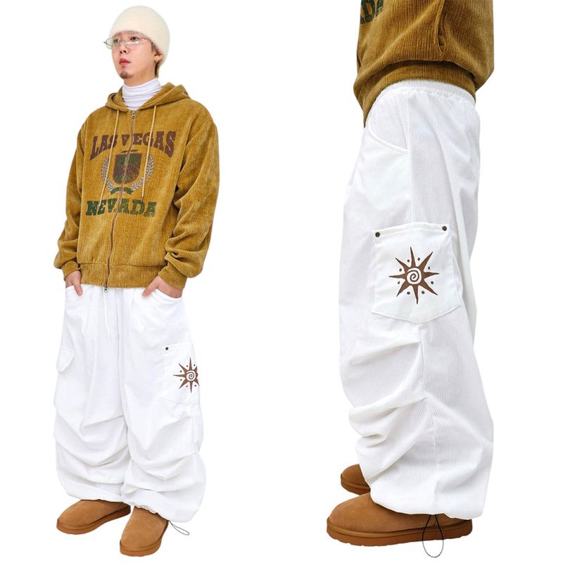 Wide-Leg Corduroy Rivet Pants