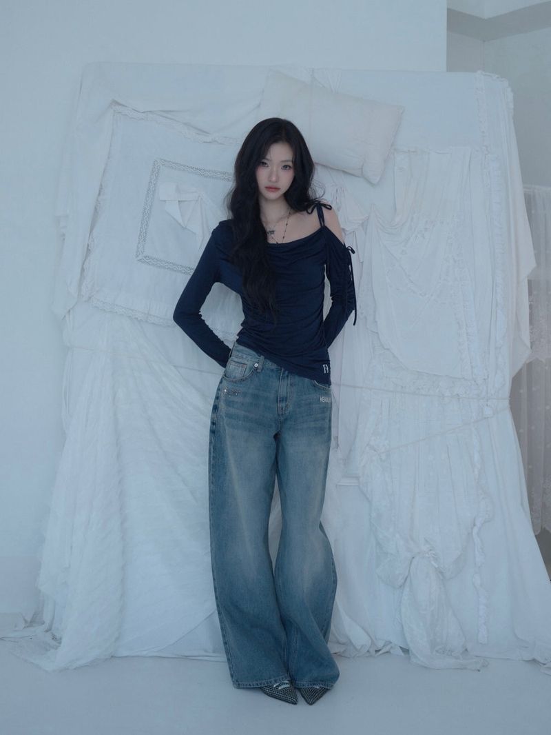 Cats Draping One-Shoulder Top