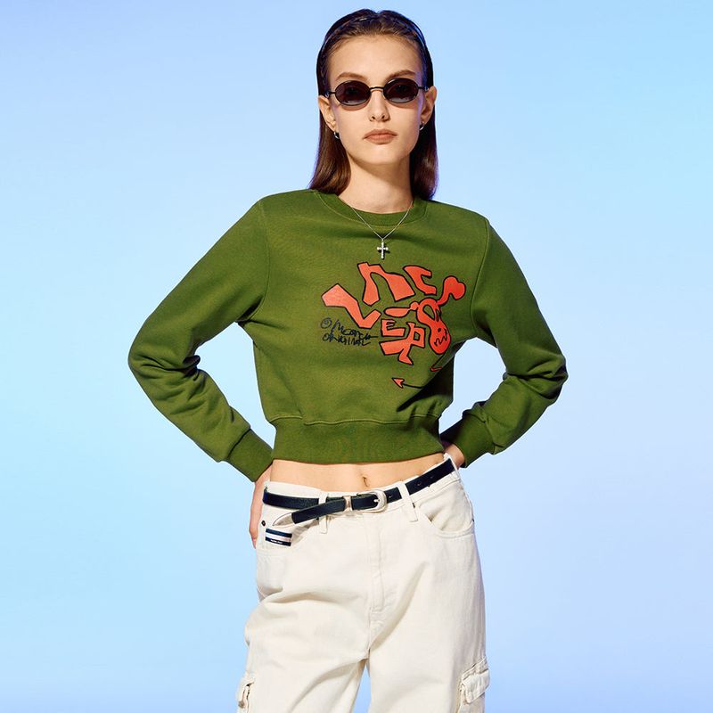 NCOVER(エンカバー)の「DEVIL HEAD LOGO CROP SWEATSHIRT-OLIVE(Tops)」