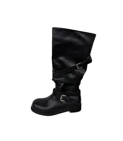 Vintage Buckle Strap Long Boots
