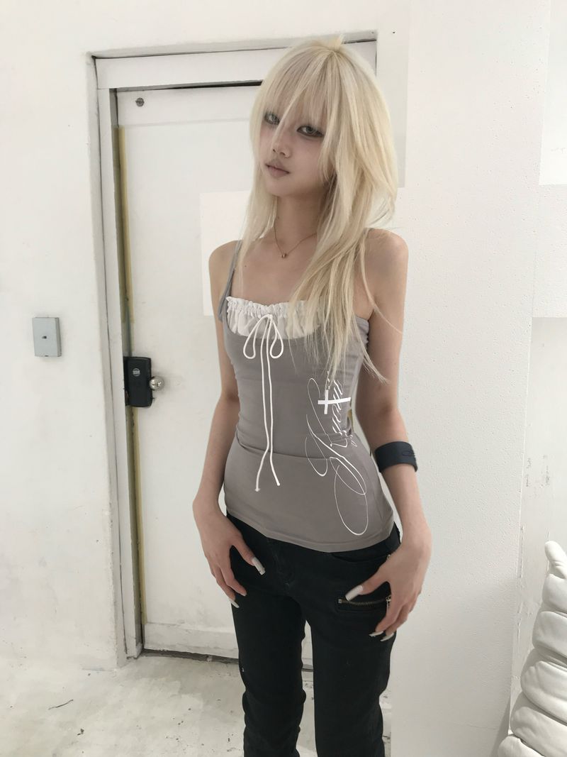 STRING SHIRRING SLEEVELESS(DUSTY PURPLE)